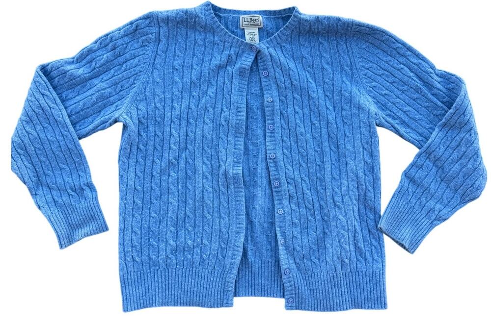🌊 Vintage L.L. Bean Cable Knit Wool Blend Cardigan – Blue – Women’s M